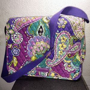 Vera Bradley Quilted Messenger Bag – Purple Paisley Floral Pattern